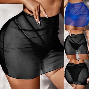 Mesh de moda feminina malha encobrimento de shorts praia sólida pura saia curta Maillot de bain femme biquinis 2022 Mujer