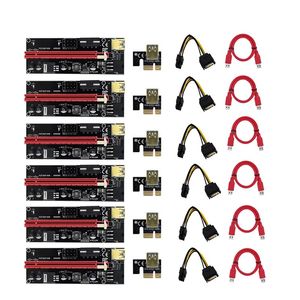 10 st PCI-E Express Riser Card 009S PCIE 1X till 16X Extender SATA 6PIN POWER USB 3.0 Kabel för video Grafikkortadapter