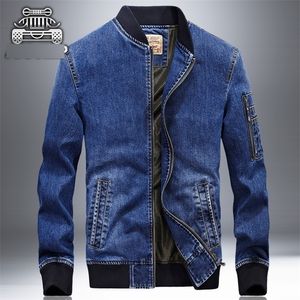 Xingdeng 패션 데님 재킷 남자 청바지 재킷 오버 코트 마스쿨 리노 자수 스탠드 넥 옷 T200502