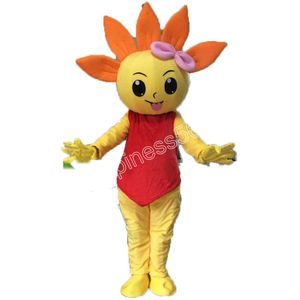 Halloween Yellow Sunflower Sun Flower Mascot Costumes Högkvalitativ tecknad karaktärutrustning Suit Halloween vuxna storlek födelsedagsfest utomhus festival klänning