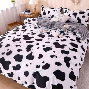 Home Textile Girl Kids 3/4pcs Bedding Set Black and White Cow Duvet Cover Sheet Pillowcase Bed Linens Single King Queen Full