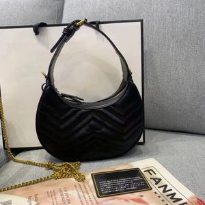 Leather Handbags Luxury Designer for Lady Fashion Shoulder Bags Half Moon Chain Cross Body Bag