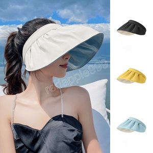 Estate Donna Cappelli da sole Moda Tinta unita Protezione UV Cappello da secchio Spiaggia all'aperto Cappelli a tesa larga pieghevoli Cappellini a coda di cavallo