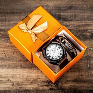 Kol saatleri 2pcs/set moda erkek saatler Set hediye kutusu lüks bilezik izleme erkekler için quartz Noel hediyeleri