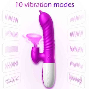 NXY Vibrators USB Uppladdningsbar för kvinnor Sexkanin Double Tongue Telescopic Rotating Dildo Uppvärmning Leksaker Kvinna 0406