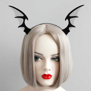 ブラックメッシュボーンウィングヘッドバンドパンクスタイルエルフデーモンヘアバンドハロウィーンパーティーパーソナリティヘアアクセサリー