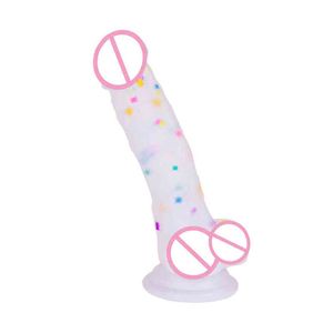 Nxy Dildos Geleepartikel Regenbogen Transparente Simulation Penis Weiblich Falsche Masturbation Erwachsene Produkte 220601