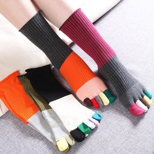 Socks & Hosiery 5 Pairs Long Toe Women Autumn Winter Luxury Five Finger Mid-tube Sock Japanese Colored Pure Cotton Pile With Toes