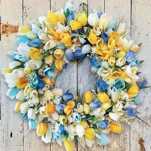 Decorative Flowers & Wreaths Artificial Wreath Ukrainian Flag Tulip Garland Courtyard Interior Simulation Wall Hanging For Front Door Home D