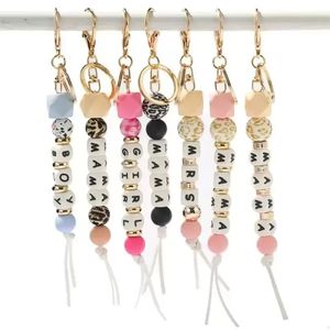 NEW Silicone Beaded Keychain Party Favor Letter Key Chain Car Pendant Women's Jewelry Bag Accessories Mother's Day Gift