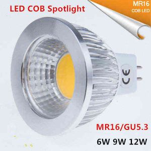 LED High Power Lampada LED MR16 GU5.3 COB 6W 9W 12W قابلاً لدافئًا LED COB SPOTIGHT WARD COOL WHITE MR16 12V LAMP GU 5.3 220V H220428