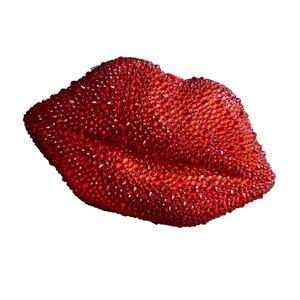 Luxury Diamond-Studded Red Lips Crossbody Axel Väskor Nattklubb Party Rhinestone Clutch Acrylic Chain Bag för Kvinnor Europeisk och Amerikansk