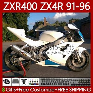 Body Kit For KAWASAKI NINJA ZXR 400 CC ZX-4R ZXR400 91 92 93 94 95 96 Cowling 138No.1 ZX4R 400CC ZX 4R ZXR-400 White blue 1991 1992 1993 1994 1995 1996 ABS Full Fairings