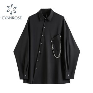 Women Black Gothic Shirt Autumn Long Sleeve Loose Fashion Casual Streetwear Vintage Harajuku Black Goths Blouse Tops 210308