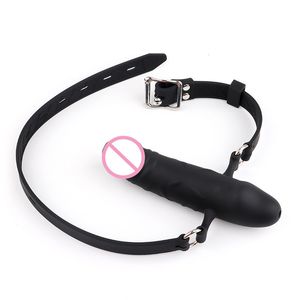 Adjustable Double-Ended Silicone Hollow Dildo Mouth Gag Head Strapon Bdsm Bondage Penis Harness Lesbian Adult Game sexy Toys