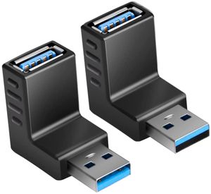 USB-Kabel 3.0-Adapter, 90-Grad-Stecker auf Buchse, kombinierter vertikaler Auf- und Ab-Winkel-Kupplungsstecker, 2 Stück
