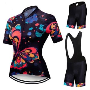 2023 여성 패션 나비 트라이 애슬론 사이클링 저지 짧은 슬리브 MTB Maillot 자전거 셔츠 내리막 길이 프로 팀 트리코타 마운틴 자전거 의류 m1