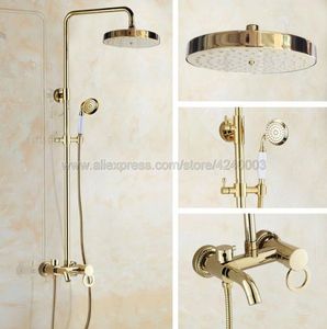 Bathroom Shower Sets Luxury Gold Color Brass Rain Set Faucet Wall Mount Tub Mixer Tap With Handheld Head Kgf415Bathroom