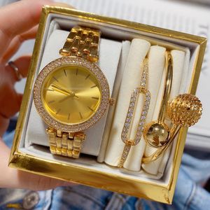 luxo 3 sets womens watches Bracelets Top Brand Brand Rose Gold Wristwatches Lady Designer Diamond Watch For Women Christmas Birthday Gifts With Gift Montres de Luxe