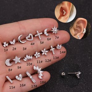 Fashion 316 Stainless Steel Mini Zircon Cross Cartilage Piercing Stud Earring For Women Piercing Earrings Jewelry