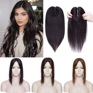 13x15cm Slik Basis menschliches Haartopper Remy -Top -Clip in Haarstücken natürliche schwarze Farbpops für Frauen 130% Dichte