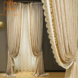 European High-grade Jacquard Lace Stitching Blackout Curtain for Living Room and Bedroom Customized Products 220511