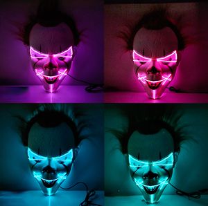 Straszna noc świecące maski klauna Halloween LED zimne światło Maski Cosplay Horror Ghost Masquerade Props Full Face Party Mask