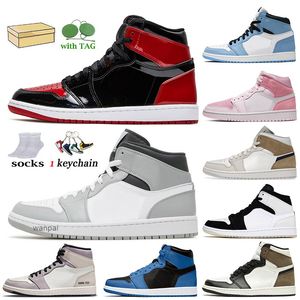 2024 Patent Bred Mid Light Smoke Grey Jumpman 1 Basketballschuhe 1s High OG Tan Wildleder Atmosphere Dark Marina Blue Armory Navy Damen Herren Sport