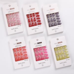 24 PCs Pressione as unhas Glitter Glitter Profissional Dicas de unhas de acrílico Definir remendos removíveis da unha