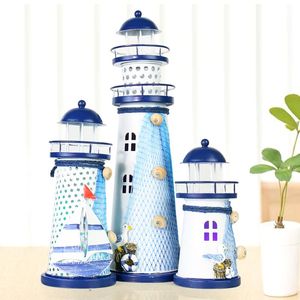 Decorative Objects & Figurines Mediterranean Ocean Lighthouse Figurine Lantern Tower Beacon Candle Holder Miniature Nautical Home Wedding De