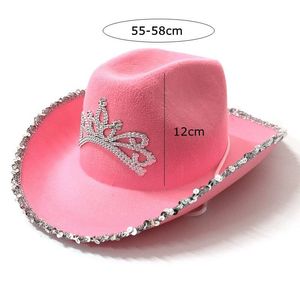 Pink Cowboy Cowgirl Hat Western Tiara for Women Girl Cap Holiday Costume Party 220513