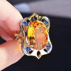 Anelli di nozze Tono di rimorchio vintage di lusso zircone naturale aperto per le donne brillano giallo cz pietra intarsio di gioielli di moda wynn22