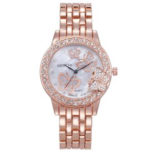 Armbanduhren Schmetterling Uhren für Frauen Rose Gold Uhr Mode Genf Luxus Weibliche Strass Stahl Relogio Masculino