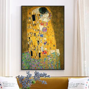 Der Kuss Gold Frauen Porträt Leinwand Malerei Druck Nordic Poster Wand Kunst Bild Für Wohnzimmer Dekoration Dekor