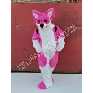 Halloween Pink Rose Husky Dog Mascot Costumes Högkvalitativ tecknad karaktärdräkt Suit Xmas Outdoor Party Outfit Adult Size Promotional Advertising Clothings