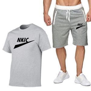 Mens 2 Piece Outfit Sport Tracksuits Set Short Sleeve 2022 Summer Leisure Casual Short Brand LOGO Print Cotton Men's T-shirt+short