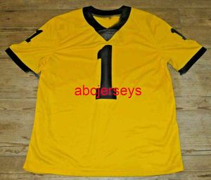 Mit Custom Stitched Michigan Wolverines #1 yellow Football Jersey Men Women Youth Football Jersey XS-6XL