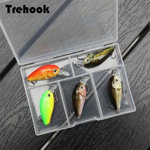 Trehook 36mm 36g 5st mini crankbait fiske lockar toppvatten konstgjord hård bete minnow swimbait wobblers karp fiske lure set 220726