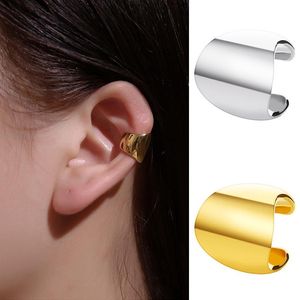 Clip-on & Screw Back Minimalist Glossy Wide Ear Cuff Earring Simple Gold Silver Color Creative Geometric No Piercing Clip Punk Earcuff Jewer