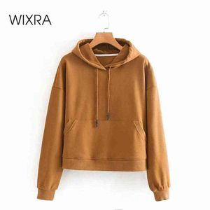 Wixra Warm Sweatshirts Solid Femme Classic Hoodies Pocket Long Sleeve autunt Winter Casual Lace-Up Pullover Tops for Women T220726