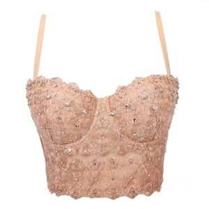 Atoshare Glitter Top with Straps Lace Corset Bustier Bra Women Summer Tank Pink Crop Party Club Clothing 220318