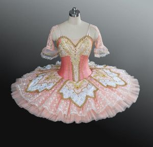 Scena zużycie Peach Sugar Plum Fairy for Nutcracker Profesjonalny balet Tutus naleśnik różowy klasyczne kostiumy pół rękawów