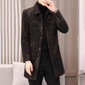 Herr ullblandningar 2021 Autumn Winter Mid Long Business Coats Men Quality Woolen Trench Coat Man Overcoat Jacket T220810