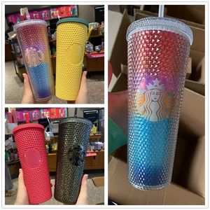 Other Home Garden New Starbucks Cold Mugs with Studded Godness 24oz 710ml Tumbler Double Wall Matte Plastic Coffee Cups With Straw Reusable Clear Drinking