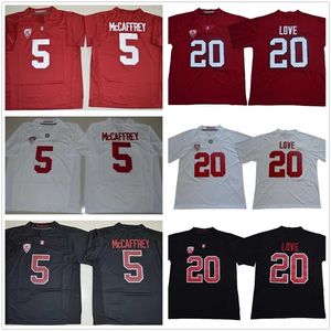 XFLSP NCAA Stanford Kardinal # 20 Bryce Love Jersey Beyaz Kırmızı Eve Uzakta Dikişli Mens # 5 Christian McCaffrey Koleji Futbol Formaları