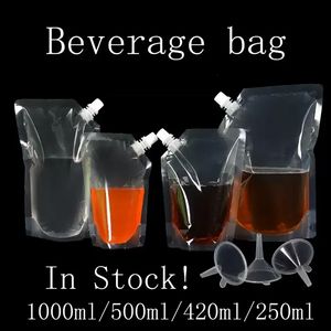 1000ml / 500ml / 420ml / 250mlスタンドアッププラスチック製の飲み物包装袋スパウトポーチのための飲料の液体ジュースミルクコーヒー収納バッグC0419