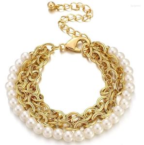 Link Chain Fine Design Creative 18k Gold Freshwater Pearl Layered Bracelet For Women Summer Accessories Stainless Steel JewelryLink Lars22