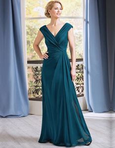 V Neck Mother of the Bride Dresses with Ruffles Floor Length Chiffon Formal Evening Gowns Wedding Guest