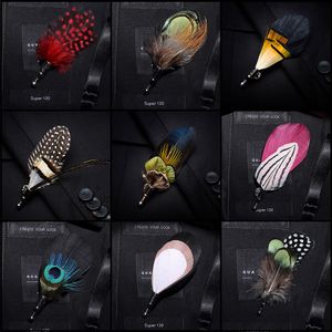 Jemygins Feather Brooch Leaf Men and Women Jewelry Bow Tie Set High Quality Peacock Pin Wedding Show Party
