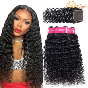 Indian water wave hair bundles with closure 4x4 lace closure with human hair extensions